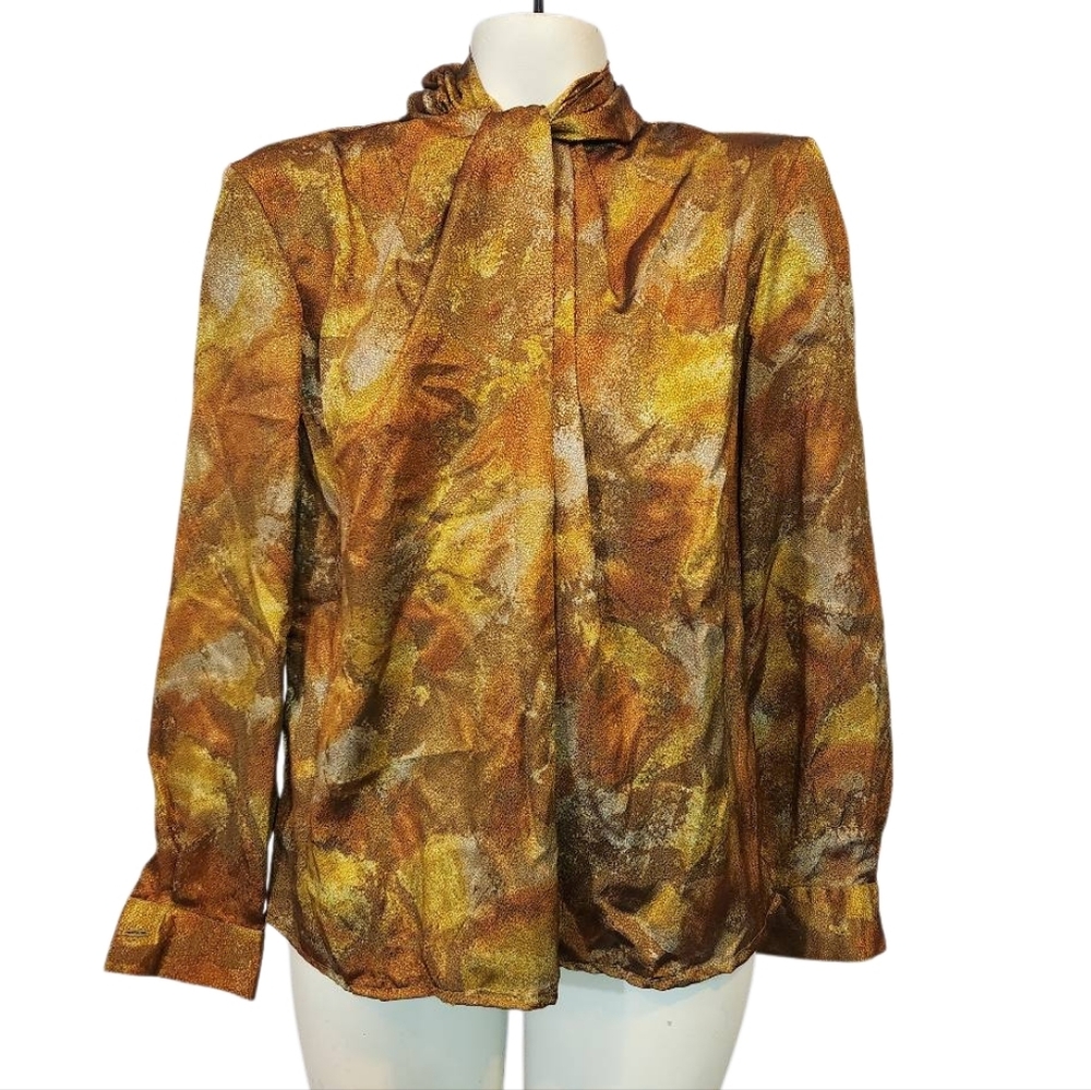Adolfo Elegant Brown and Gold‎ Women's Blouse Size 6